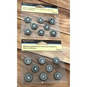Recollections STICKER Embellishments 16 Pc Set FLORAL DIAMOND GEM BLACK SILVER